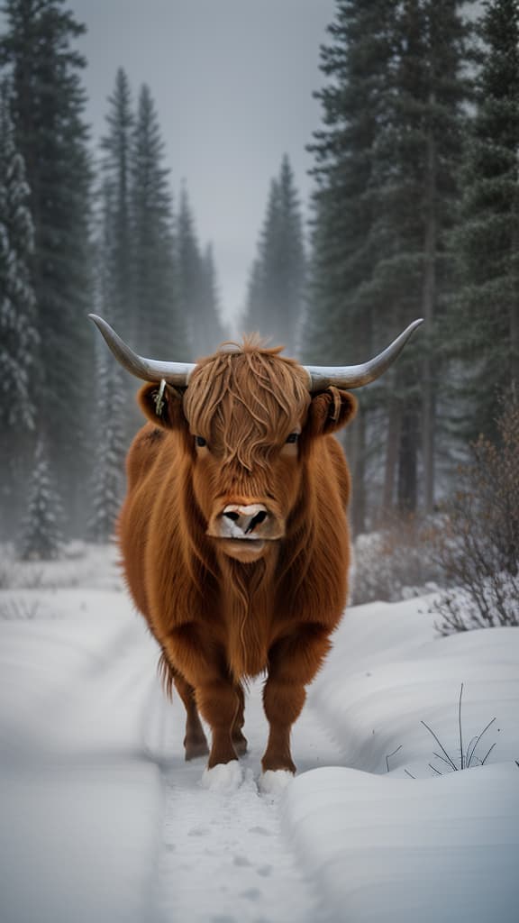  highland cow, tundra, high resolution , hyperrealistic, high quality, highly detailed, cinematic lighting, intricate, sharp focus, f/1. 8, 85mm, (centered image composition), (professionally color graded), ((bright soft diffused light)), volumetric fog, trending on instagram, HDR 4K, 8K