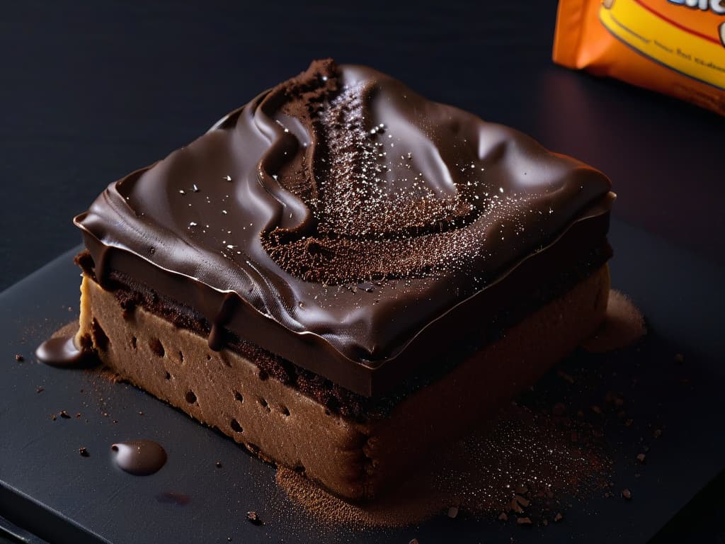  An ultradetailed closeup image of a perfectly bitten Tim Tam biscuit, oozing with melted chocolate filling, with tiny crumbs scattered around on a sleek, matte black surface. The biscuit is surrounded by wisps of steam rising elegantly, capturing the essence of indulgence and satisfaction in enjoying a Tim Tam Slam. The lighting is soft, highlighting the rich texture and glossy finish of the biscuit, creating a visually striking and minimalist composition. hyperrealistic, full body, detailed clothing, highly detailed, cinematic lighting, stunningly beautiful, intricate, sharp focus, f/1. 8, 85mm, (centered image composition), (professionally color graded), ((bright soft diffused light)), volumetric fog, trending on instagram, trending on tumblr, HDR 4K, 8K