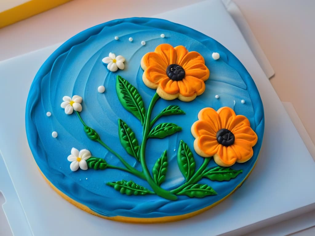  A closeup, ultradetailed image of a delicate sugar cookie decorated with intricate floral designs using edible paints. The colors are vibrant and the brush strokes are precise, showcasing the artistry and creativity involved in using edible paints to decorate cookies. hyperrealistic, full body, detailed clothing, highly detailed, cinematic lighting, stunningly beautiful, intricate, sharp focus, f/1. 8, 85mm, (centered image composition), (professionally color graded), ((bright soft diffused light)), volumetric fog, trending on instagram, trending on tumblr, HDR 4K, 8K