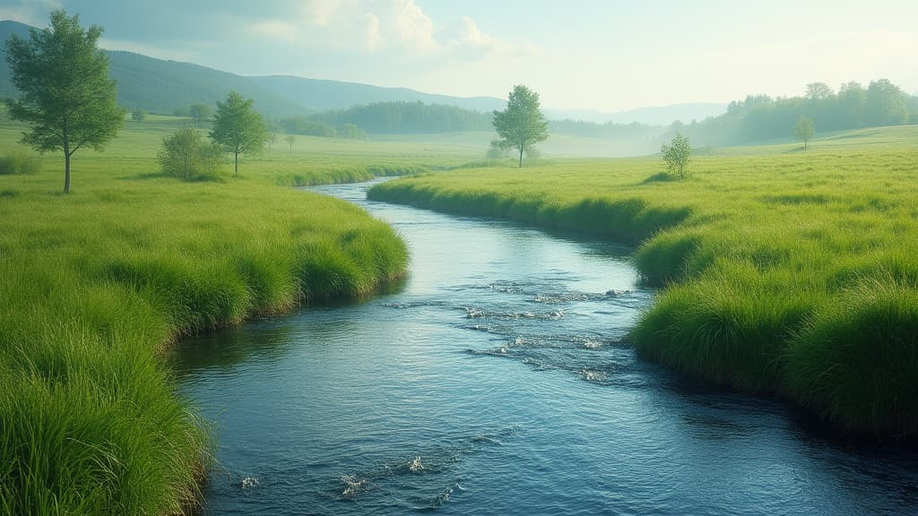  good quality, high quality, tranquil river flowing through lush green meadows, river, meadows, nature, tranquil, peaceful, flowing, water, landscape