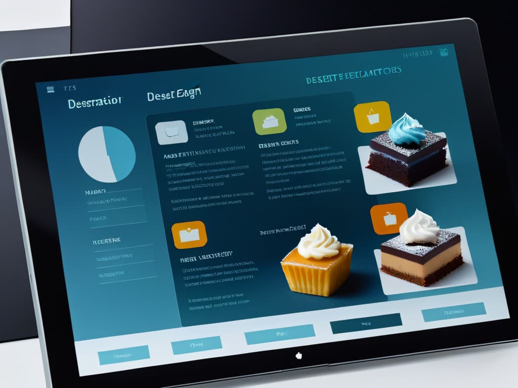  A closeup, ultradetailed image of a futuristic, sleek dessert design software interface displayed on a highresolution screen. The interface features minimalist, elegant design elements with a sophisticated color palette and intuitive user experience. Various dessert templates and design tools are visible, showcasing the cuttingedge technology and innovation in dessert design apps. hyperrealistic, full body, detailed clothing, highly detailed, cinematic lighting, stunningly beautiful, intricate, sharp focus, f/1. 8, 85mm, (centered image composition), (professionally color graded), ((bright soft diffused light)), volumetric fog, trending on instagram, trending on tumblr, HDR 4K, 8K