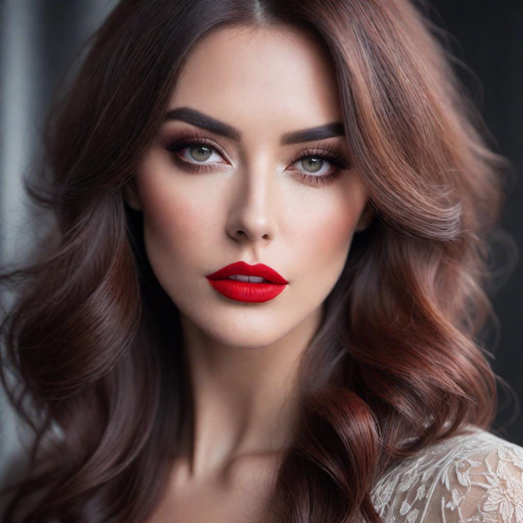  Make her hair darker, eyes bigger with red lips hyperrealistic, full body, detailed clothing, highly detailed, cinematic lighting, stunningly beautiful, intricate, sharp focus, f/1. 8, 85mm, (centered image composition), (professionally color graded), ((bright soft diffused light)), volumetric fog, trending on instagram, trending on tumblr, HDR 4K, 8K