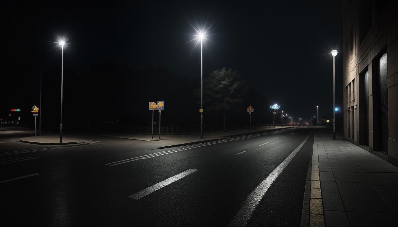  cinematic, aesthetic, a crossroads with signs pointing to security, advancement, approval, paths lit by dim light, somber, contemplative, 4k, HDR, lens flare