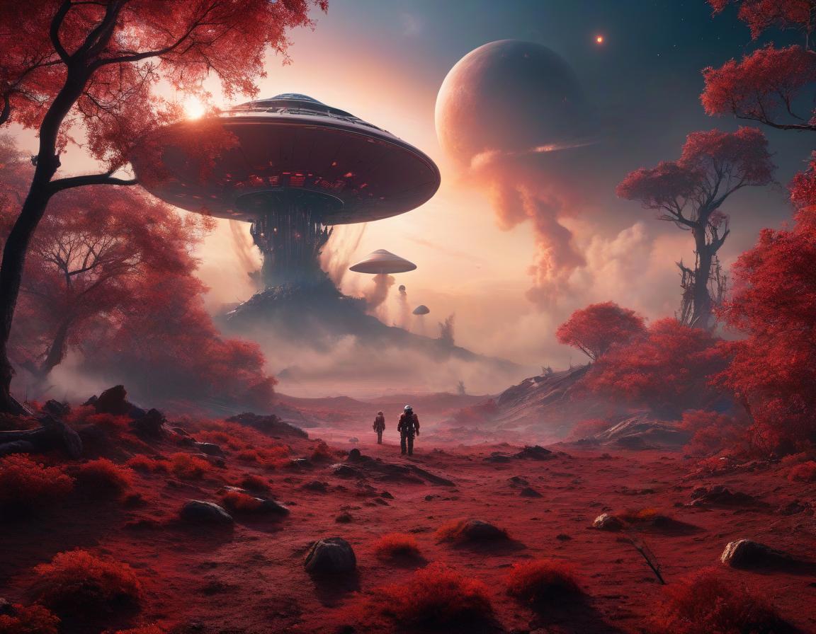  space themed Epic, exciting, spectacular fall of a spaceship to the surface of the planet, smoke and fire coming from the engine, Alien spacecraft crashes on a desolate planet with twisted, crimson hued trees and a perpetual twilight sky, surrounded by eerie, glowing mushrooms art, cgi, 1024k . cosmic, celestial, stars, galaxies, nebulas, planets, science fiction, highly detailed hyperrealistic, full body, detailed clothing, highly detailed, cinematic lighting, stunningly beautiful, intricate, sharp focus, f/1. 8, 85mm, (centered image composition), (professionally color graded), ((bright soft diffused light)), volumetric fog, trending on instagram, trending on tumblr, HDR 4K, 8K