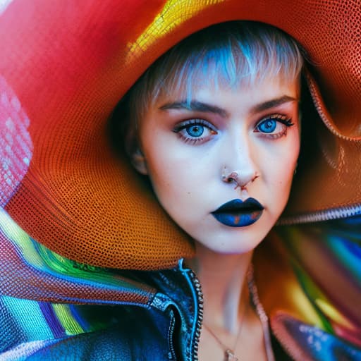 portrait+ style Russian queer pop singer blonde female face