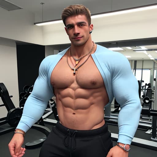  Men bodybuilder with a necklace without t-shirt