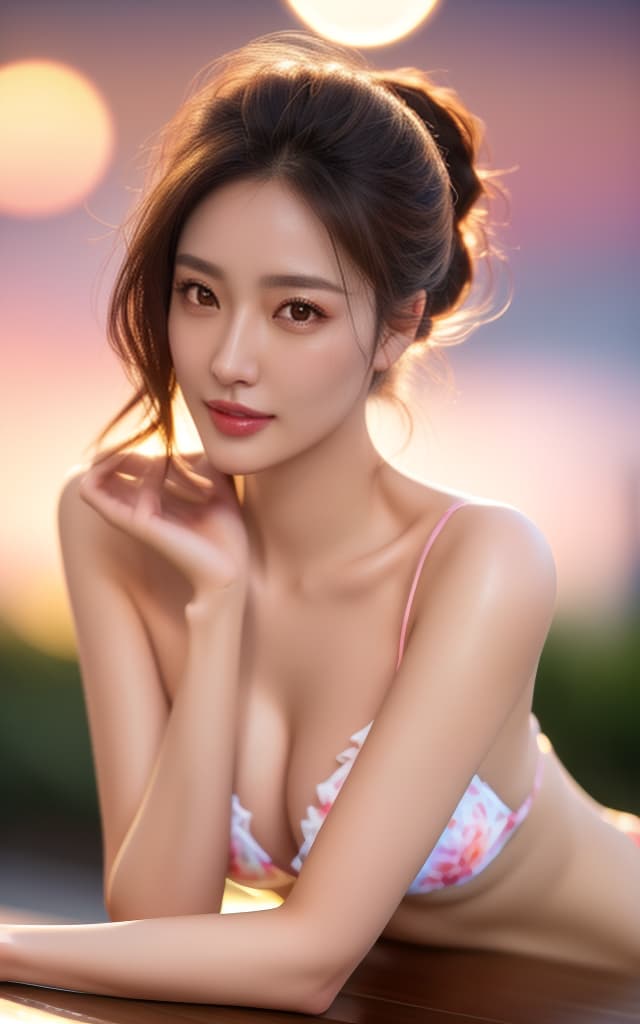  (Table Top: 1.3), (8k, realistic, RAW photo, best quality: 1.4), Japanese, beautiful face, (realistic face), (dark hair), beautiful hairstyle, realistic eyes, fine and beautiful eyes, (realistic skin), beautiful skin, attractive, high resolution, surrealistic, highly detailed, golden ratio, (Sony Alpha 1, 50.1 megapixel full frame CMOS sensor, 8k), (telescopic lens), (realistic), (8k, high resolution, top quality, table top:1.2), highly detailed, beautiful and elaborate face, perfect anatomy, (fine and beautiful eyes:1.3), smile, very delicate and beautiful, very Detail, Mmmm, Unity, 8k wallpaper, Fabulous, Fine, Very detailed, High resolution, Very detailed eyes and face, Wet, ((Sunset beach:1.1)), ((Pink floral micro bikini on white backg hyperrealistic, full body, detailed clothing, highly detailed, cinematic lighting, stunningly beautiful, intricate, sharp focus, f/1. 8, 85mm, (centered image composition), (professionally color graded), ((bright soft diffused light)), volumetric fog, trending on instagram, trending on tumblr, HDR 4K, 8K