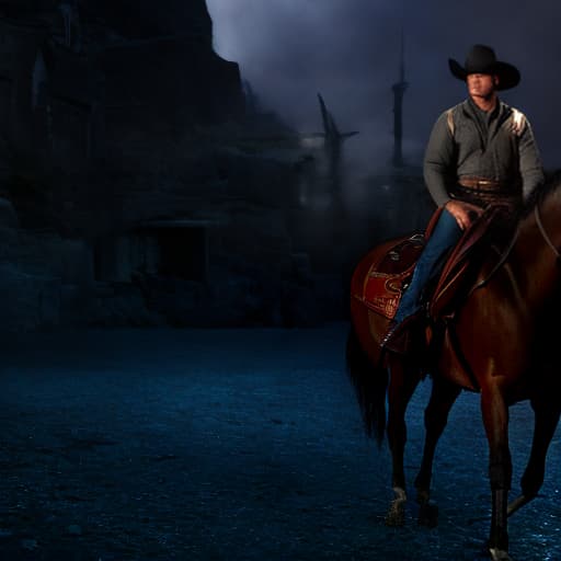 modern disney style cowboy riding a horse hyperrealistic, full body, detailed clothing, highly detailed, cinematic lighting, stunningly beautiful, intricate, sharp focus, f/1. 8, 85mm, (centered image composition), (professionally color graded), ((bright soft diffused light)), volumetric fog, trending on instagram, trending on tumblr, HDR 4K, 8K