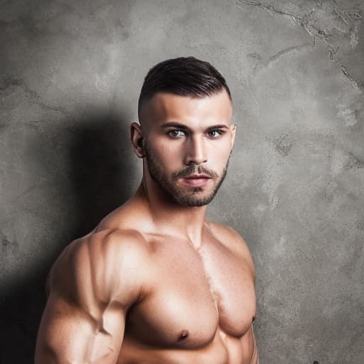 portrait+ style Russian queer fitness model brunette hunk dude face