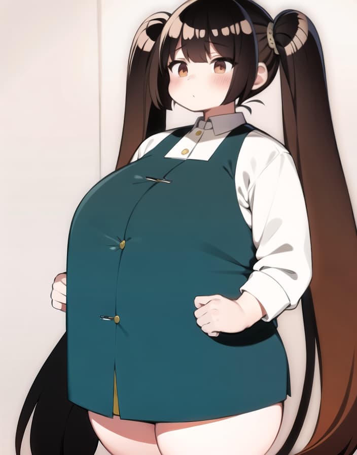  master piece , best quality, uniform, twin tail hair, very long hair, brown hair, big s, huge s, huge s, huge , huge , huge , huge , very plump female body, very tall, 360cm tall, cheerful personality, one , , infirmary, physical measurements