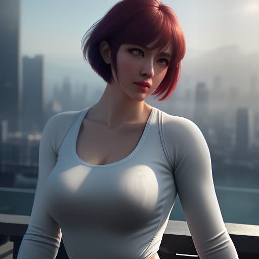  A ually inclined anime with a pixie cut. Lean athletic build. Wearing a sports . Strikingly bright and high quality eyes! Well endowed . Background is a closed city., shot 35 mm, realism, octane render, 8k, trending on artstation, 35 mm camera, unreal engine, hyper detailed, photo realistic maximum detail, volumetric light, realistic matte painting, hyper photorealistic, trending on artstation, ultra detailed, realistic hyperrealistic, full body, detailed clothing, highly detailed, cinematic lighting, stunningly beautiful, intricate, sharp focus, f/1. 8, 85mm, (centered image composition), (professionally color graded), ((bright soft diffused light)), volumetric fog, trending on instagram, trending on tumblr, HDR 4K, 8K