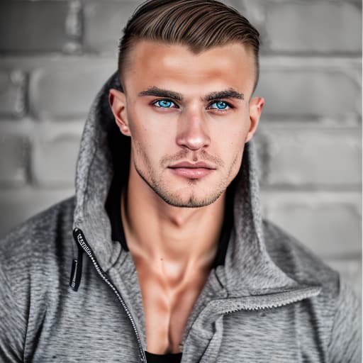 portrait+ style Russian queer fitness model blonde hunk dude face