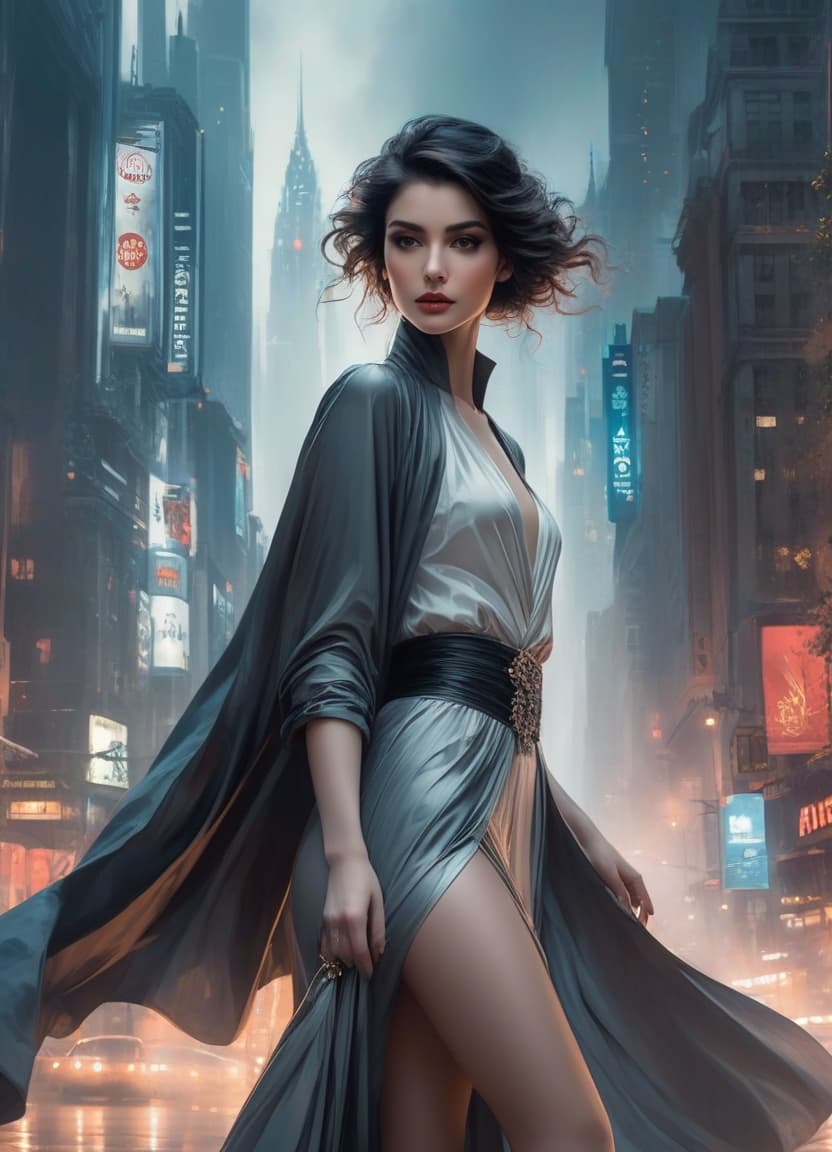  metropolis themed White, and black, young woman, arrogant, stuck up, sick of everything, tired of you, Style by Harrison Fisher and Brian Froud and Jeremy Mann and Alexandre Cabanel and Giovanni Boldini and Keith Parkinson . urban, cityscape, skyscrapers, modern, futuristic, highly detailed hyperrealistic, full body, detailed clothing, highly detailed, cinematic lighting, stunningly beautiful, intricate, sharp focus, f/1. 8, 85mm, (centered image composition), (professionally color graded), ((bright soft diffused light)), volumetric fog, trending on instagram, trending on tumblr, HDR 4K, 8K