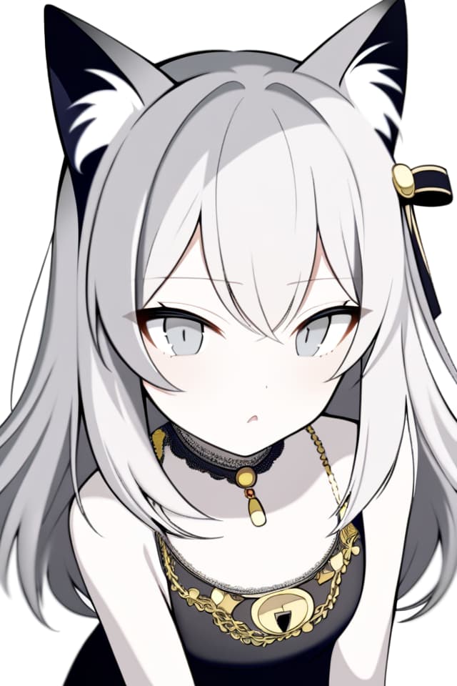  Cat ears, girls, gray hair, gold, 1 person