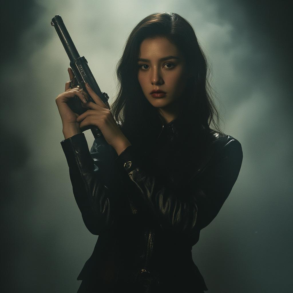  girlfriend with gun why ho hyperrealistic, full body, detailed clothing, highly detailed, cinematic lighting, stunningly beautiful, intricate, sharp focus, f/1. 8, 85mm, (centered image composition), (professionally color graded), ((bright soft diffused light)), volumetric fog, trending on instagram, trending on tumblr, HDR 4K, 8K