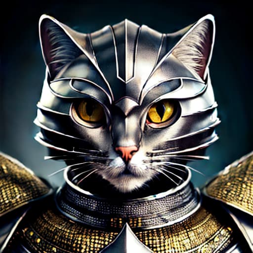  cat knight, portrait, finely detailed armor, intricate design, silver, silk, cinematic lighting, 4k