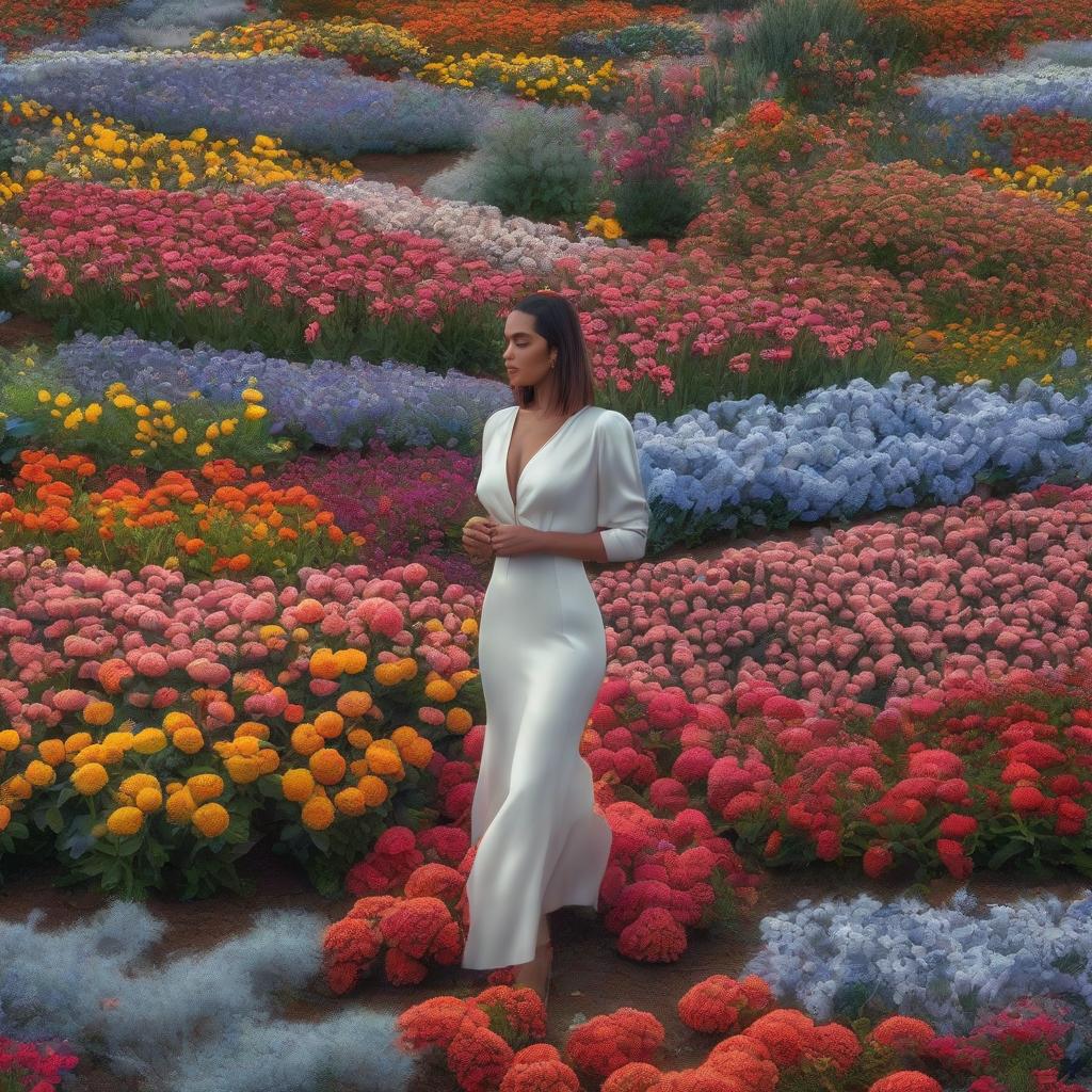  Flower bed hyperrealistic, full body, detailed clothing, highly detailed, cinematic lighting, stunningly beautiful, intricate, sharp focus, f/1. 8, 85mm, (centered image composition), (professionally color graded), ((bright soft diffused light)), volumetric fog, trending on instagram, trending on tumblr, HDR 4K, 8K