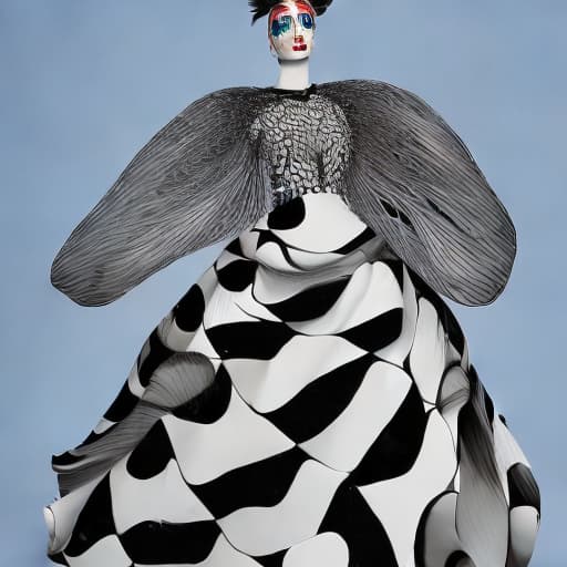 portrait+ style elegant butterfly  harlequin Mime on stilts surrealism