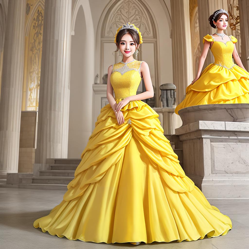  masterpiece, best quality,Girl gown ball dress yellow ,