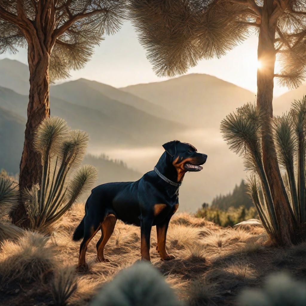  Dibuja a un Rottweiler a punto de atrapar a un ladrón, en el campo, con montañas nevada de fondo y una araucaria hyperrealistic, full body, detailed clothing, highly detailed, cinematic lighting, stunningly beautiful, intricate, sharp focus, f/1. 8, 85mm, (centered image composition), (professionally color graded), ((bright soft diffused light)), volumetric fog, trending on instagram, trending on tumblr, HDR 4K, 8K