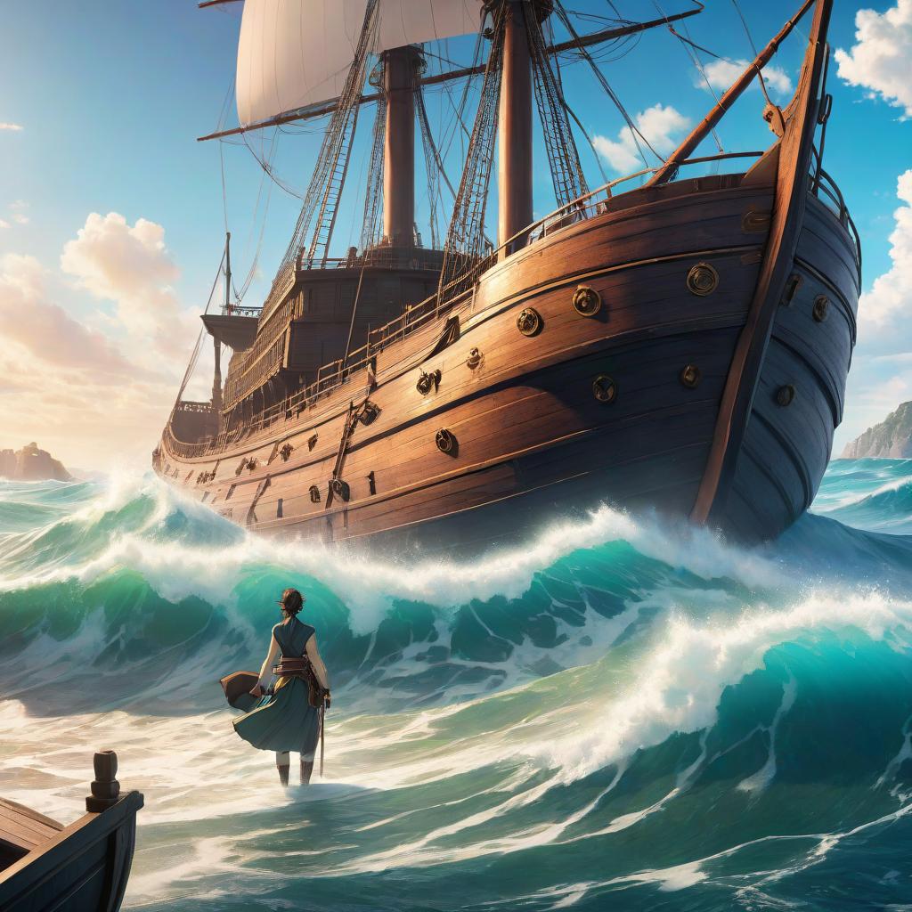  anime artwork A huge wave drowns the Greek wood ship. . anime style, key visual, vibrant, studio anime, highly detailed hyperrealistic, full body, detailed clothing, highly detailed, cinematic lighting, stunningly beautiful, intricate, sharp focus, f/1. 8, 85mm, (centered image composition), (professionally color graded), ((bright soft diffused light)), volumetric fog, trending on instagram, trending on tumblr, HDR 4K, 8K