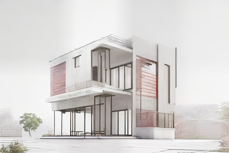 redshift style Modern residential house architecture, real images, high quality, daylight environment, bright colors matching urban green landscape