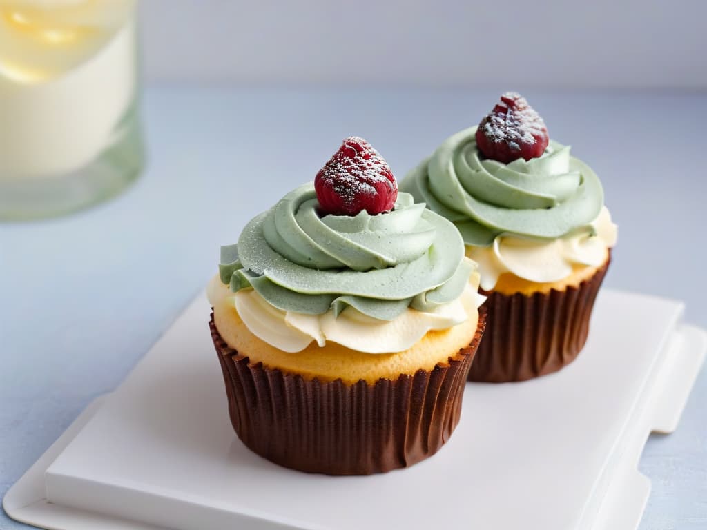  A highresolution image of a delicate, intricately decorated cupcake made with ethically sourced Fair Trade ingredients, placed on a simple, elegant white plate. The cupcake is adorned with swirls of pastelcolored buttercream frosting and topped with a single, perfectly shaped raspberry. The background is softly blurred to keep the focus on the exquisite details of the cupcake, showcasing the beauty and artistry that can be achieved with Fair Trade ingredients in baking. hyperrealistic, full body, detailed clothing, highly detailed, cinematic lighting, stunningly beautiful, intricate, sharp focus, f/1. 8, 85mm, (centered image composition), (professionally color graded), ((bright soft diffused light)), volumetric fog, trending on instagram, trending on tumblr, HDR 4K, 8K