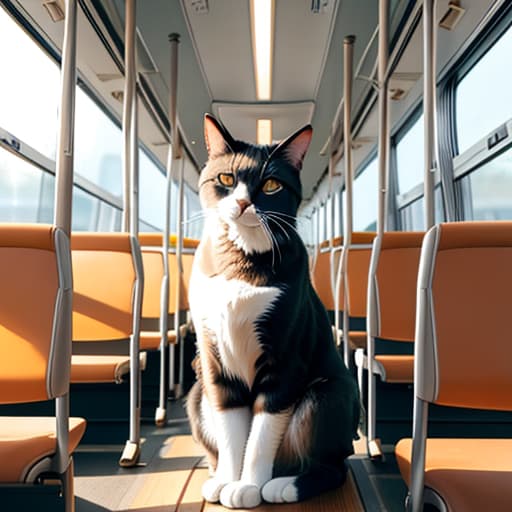  Realistic image of a cat wearing headphones and reading glasses while riding a bus. hyperrealistic, full body, detailed clothing, highly detailed, cinematic lighting, stunningly beautiful, intricate, sharp focus, f/1. 8, 85mm, (centered image composition), (professionally color graded), ((bright soft diffused light)), volumetric fog, trending on instagram, trending on tumblr, HDR 4K, 8K