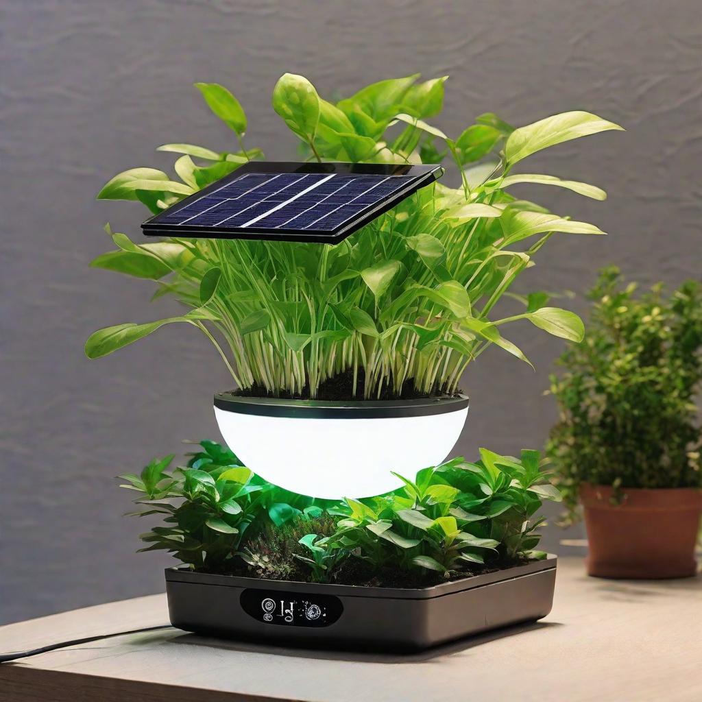  Masterpiece, best quality, display screen on the edge of the flowerpot, sensor on the inner wall, solar energy on the outer wall, battery on the bottom, flowerpot is double-layer, connected to mobile phone, can display suggestions for plant maintenance on mobile phone, including watering, fertilization, adjusting light, etc. Sensor can remind people through mobile phone, flowerpot edge has a device to measure humidity, display screen can display temperature, humidity, moisture, there are corresponding APP to remind