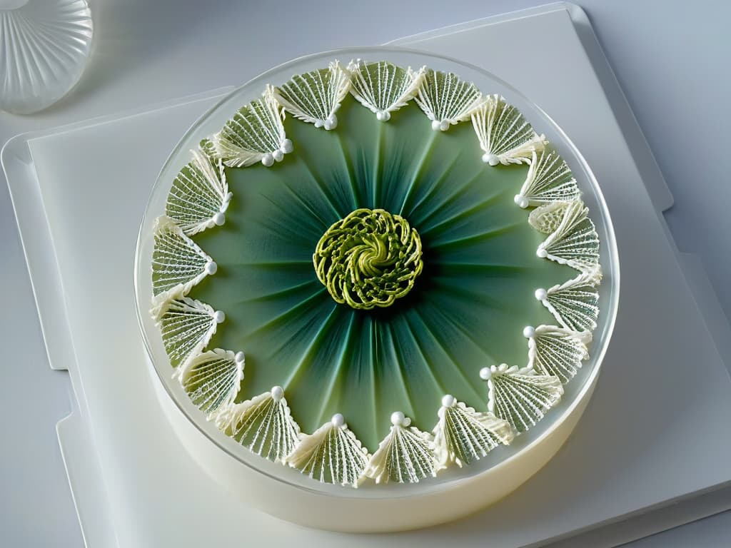  An ultradetailed 8k image of a delicate, translucent sugar sculpture resembling a breathtakingly intricate lace doily, delicately placed on a sleek, modernist plate. The sugar sculpture is exquisitely crafted, showcasing the fine artistry and precision involved in molecular gastronomy within the realm of pastry. Each delicate thread and loop of the sugar lace glistens under soft, ambient lighting, creating a mesmerizing play of shadows and highlights that highlight the ethereal beauty of this edible creation. hyperrealistic, full body, detailed clothing, highly detailed, cinematic lighting, stunningly beautiful, intricate, sharp focus, f/1. 8, 85mm, (centered image composition), (professionally color graded), ((bright soft diffused light)), volumetric fog, trending on instagram, trending on tumblr, HDR 4K, 8K