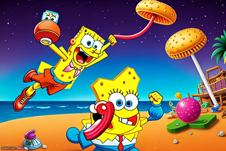  Spongebob beats up Goku for eating all of the hamburger