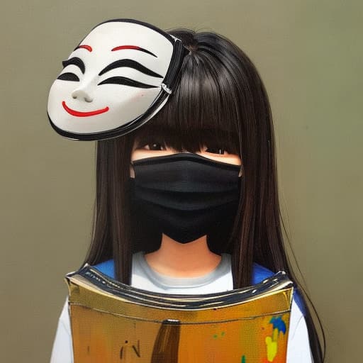  A person holding a smiling mask, but my actual expression is sad (my expression should be exposed). The painting style is simple, stick figure. The overall picture should not be too gloomy,