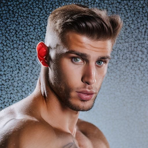 portrait+ style Russian queer fitness model brunette hunk dude face