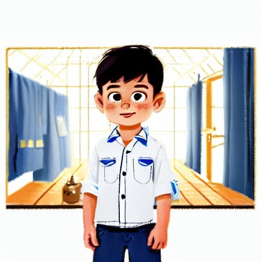  (best quality:1.5),(realistic:1.0), 1boy, white shirt, blue jeans, in the cabin, dim light