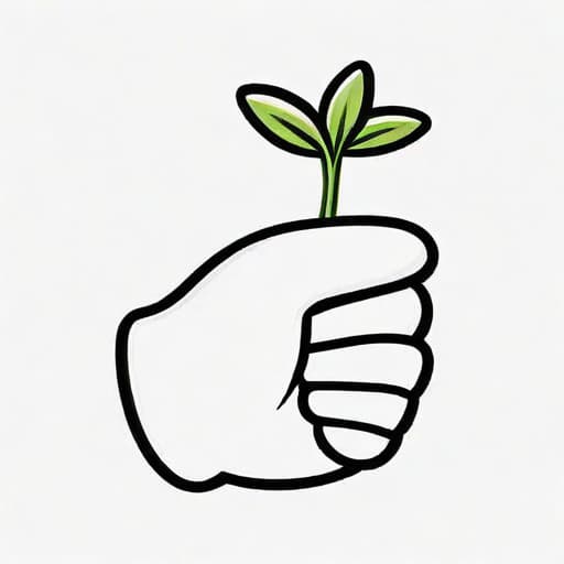  Draw a friendly, clean vector icon of a happy, smiling thumb wearing a gardening glove, with a sprout or small plant growing from the tip of the thumb. ((for a logo)), minimalistic, vector illustration, (simple), (white background), no background, for a company, strong color contrast