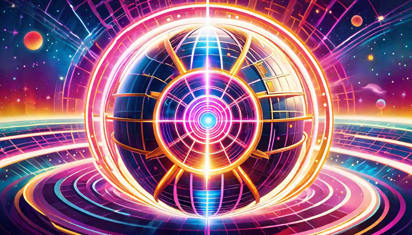  retro futuristic The globe surrounded by concentric circles of light, with vibrant energy pulses feeding into a central, glowing heart. Collective consciousness activation, energy seeds dispersing, transformative waves. lvintage sci fi, 50s and 60s style, atomic age, vibrant, highly detailed