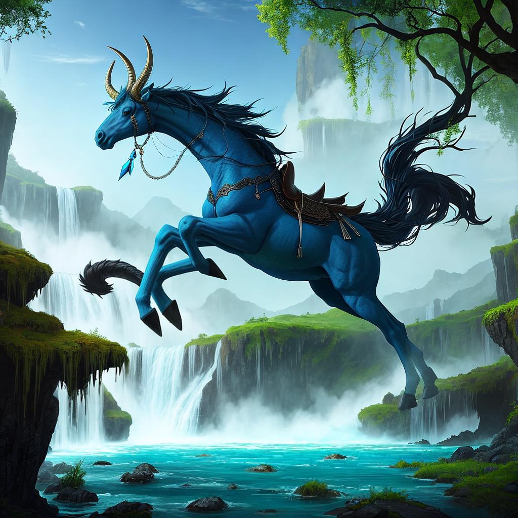  in a fantasy setting, Paint a surreal landscape where mythical beasts roam amidst cascading waterfalls.