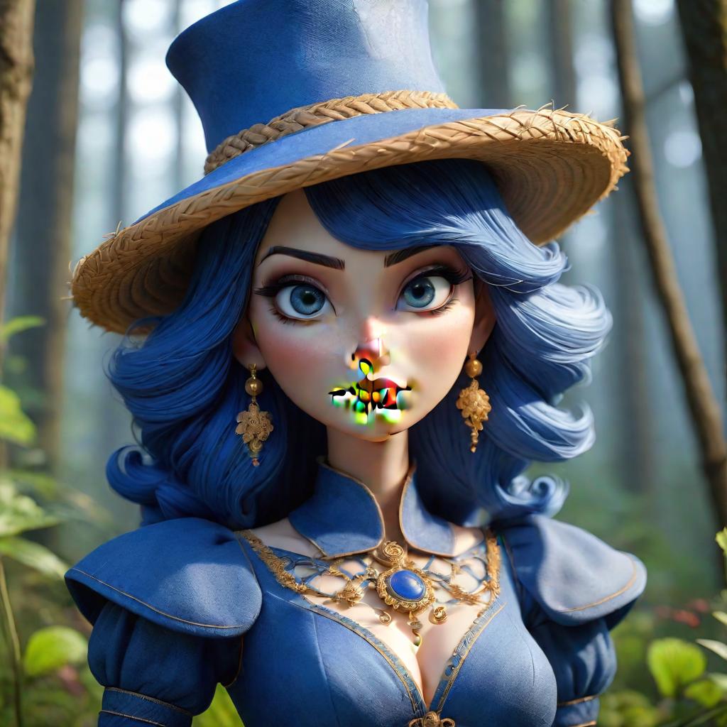  professional 3d model Scaringly, a straw doll in a lazurite costume, in a blue pointed hat. . octane render, highly detailed, volumetric, dramatic lighting hyperrealistic, full body, detailed clothing, highly detailed, cinematic lighting, stunningly beautiful, intricate, sharp focus, f/1. 8, 85mm, (centered image composition), (professionally color graded), ((bright soft diffused light)), volumetric fog, trending on instagram, trending on tumblr, HDR 4K, 8K