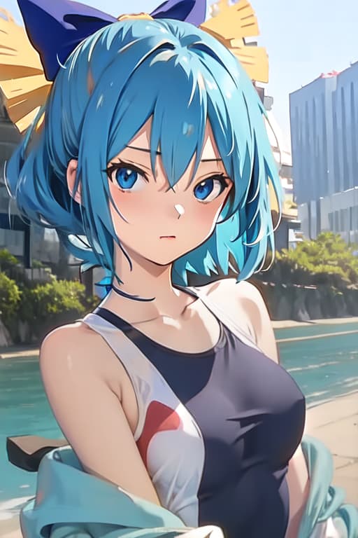  Cirno, one piece swimsuit, Ghibli style