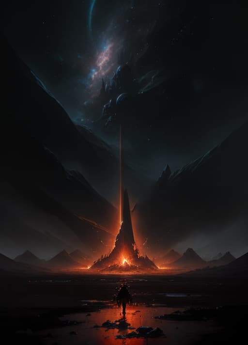  Mordor, horror painting, elegant intricate artstation concept art by craig mullins detailed, dark cosmic sky