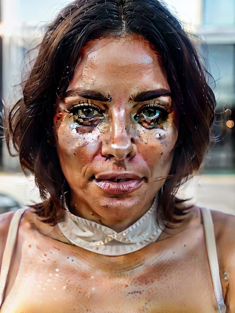  A woman is sitting at a table drinking coffee. The camera looks at her from the front. There are people walking by. The eyes are well detailed. Super realism. Photorealism. 8к. hyperrealistic, full body, detailed clothing, highly detailed, cinematic lighting, stunningly beautiful, intricate, sharp focus, f/1. 8, 85mm, (centered image composition), (professionally color graded), ((bright soft diffused light)), volumetric fog, trending on instagram, trending on tumblr, HDR 4K, 8K