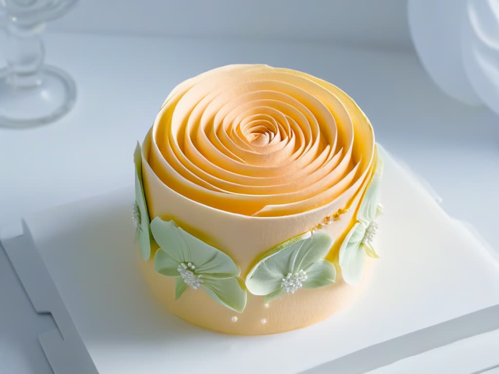  A closeup, ultradetailed image of a delicate, intricately designed sugar sculpture in the shape of a blooming rose, showcasing the artistry and precision involved in modern pastry making. The sculpture is set against a stark white background, highlighting the fine details and craftsmanship of the piece. hyperrealistic, full body, detailed clothing, highly detailed, cinematic lighting, stunningly beautiful, intricate, sharp focus, f/1. 8, 85mm, (centered image composition), (professionally color graded), ((bright soft diffused light)), volumetric fog, trending on instagram, trending on tumblr, HDR 4K, 8K