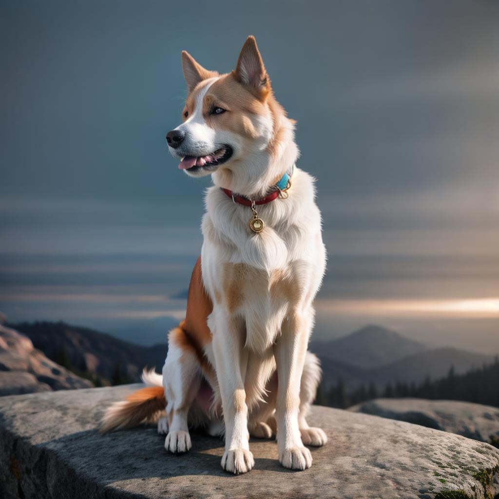  Create a image of dog hyperrealistic, full body, detailed clothing, highly detailed, cinematic lighting, stunningly beautiful, intricate, sharp focus, f/1. 8, 85mm, (centered image composition), (professionally color graded), ((bright soft diffused light)), volumetric fog, trending on instagram, trending on tumblr, HDR 4K, 8K