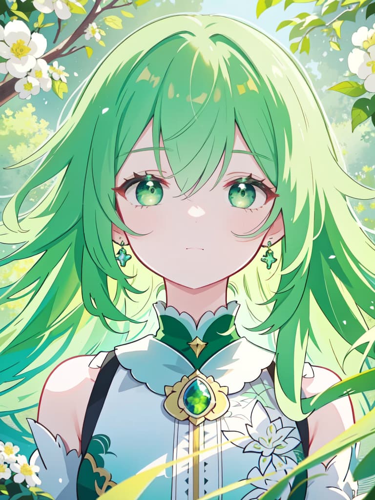  Staying of green hair characters, masterpiece, best quality,8k,ultra detailed,high resolution,an extremely delicate and beautiful,hyper detail