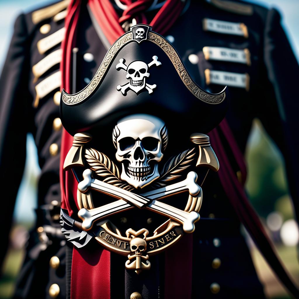  cinematic photo Pirate crest with a skull and bones and the inscription CEMETARY on a ribbon. . 35mm photograph, film, bokeh, professional, 4k, highly detailed hyperrealistic, full body, detailed clothing, highly detailed, cinematic lighting, stunningly beautiful, intricate, sharp focus, f/1. 8, 85mm, (centered image composition), (professionally color graded), ((bright soft diffused light)), volumetric fog, trending on instagram, trending on tumblr, HDR 4K, 8K