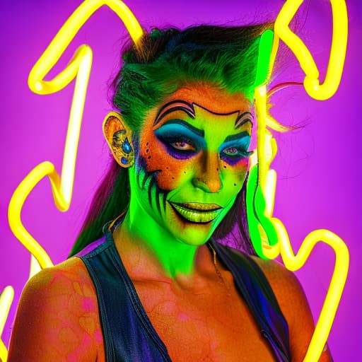 portrait+ style a wicked jester with neon face tattoos