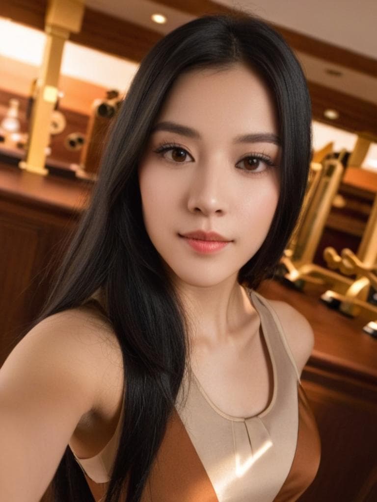  1girl, selfie, realistic, , cute, closed mouth, dress, brown eyes, long black hair
