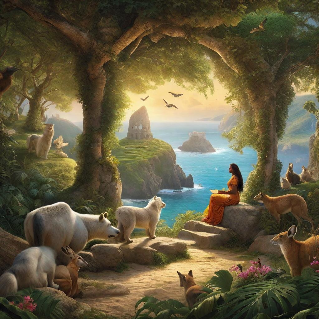  "An image of a young and a mother on a beautiful island, making wishes on a majestic, ancient stone. Surround them with curious and animals and island inhabitants watching from a distance. The entire scene should be soft, vint, appealing and magical, encouraging harmony and peace."((masterpiece)), best quality, very detailed, high resolution, sharp, sharp image, extremely detailed, 4k, 8k, fairytale hyperrealistic, full body, detailed clothing, highly detailed, cinematic lighting, stunningly beautiful, intricate, sharp focus, f/1. 8, 85mm, (centered image composition), (professionally color graded), ((bright soft diffused light)), volumetric fog, trending on instagram, trending on tumblr, HDR 4K, 8K