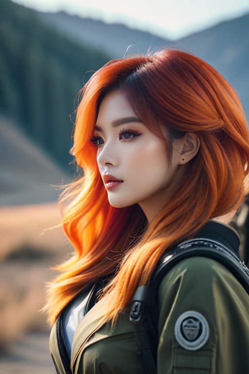  1girl, long hair, ((ombre orange hair)), two tone hair, multicolored hair, <lora:Ombre Hair:0.7>, long hair, close up, solo, looking at viewermake a dog that is in in the military hyperrealistic, full body, detailed clothing, highly detailed, cinematic lighting, stunningly beautiful, intricate, sharp focus, f/1. 8, 85mm, (centered image composition), (professionally color graded), ((bright soft diffused light)), volumetric fog, trending on instagram, trending on tumblr, HDR 4K, 8K