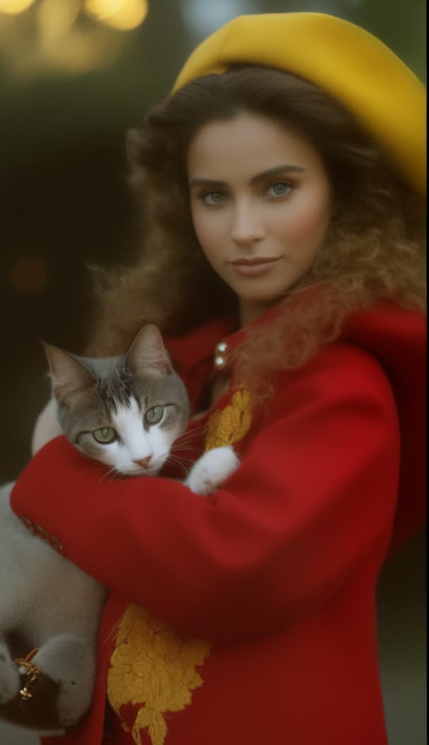 portrait+ style portrait+ style, girl with cat, ultra realistic, hyper detail, Canon EOS R3, nikon, f/1.4, ISO 200, 1/160s, 8K, RAW, unedited, symmetrical balance, in-frame, HDR 4K